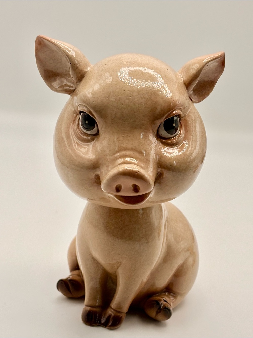 Pig Bobblehead Nodder Ceramic Figurine Big Eyes Spring Neck Farmhouse Decor